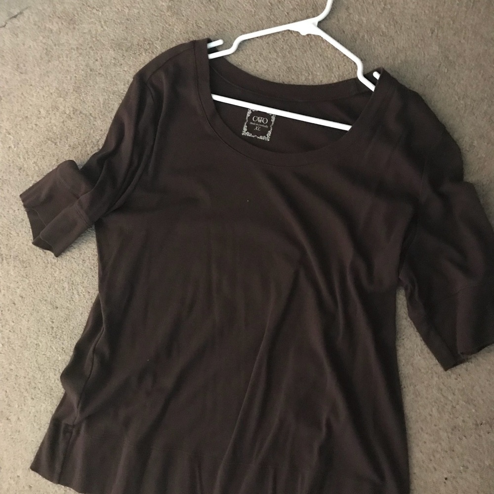 Brown knit top with banded waist